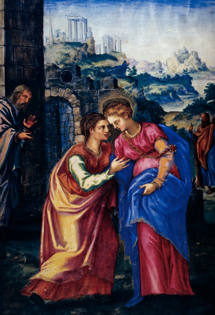 Besök, från en faksimil av breviariet för kung Filip II av Spanien, 1569 (pergament) av Julian and Leon, Andres de Fuente del Saz