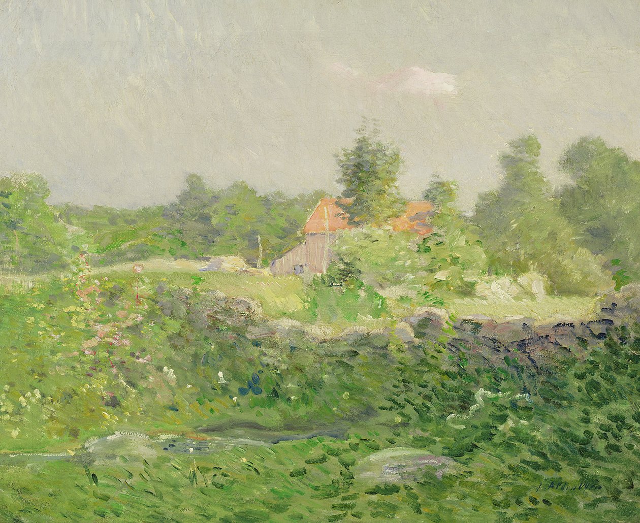 Landskap och gård, ca 1895 (olja på duk) av Julian Alden Weir