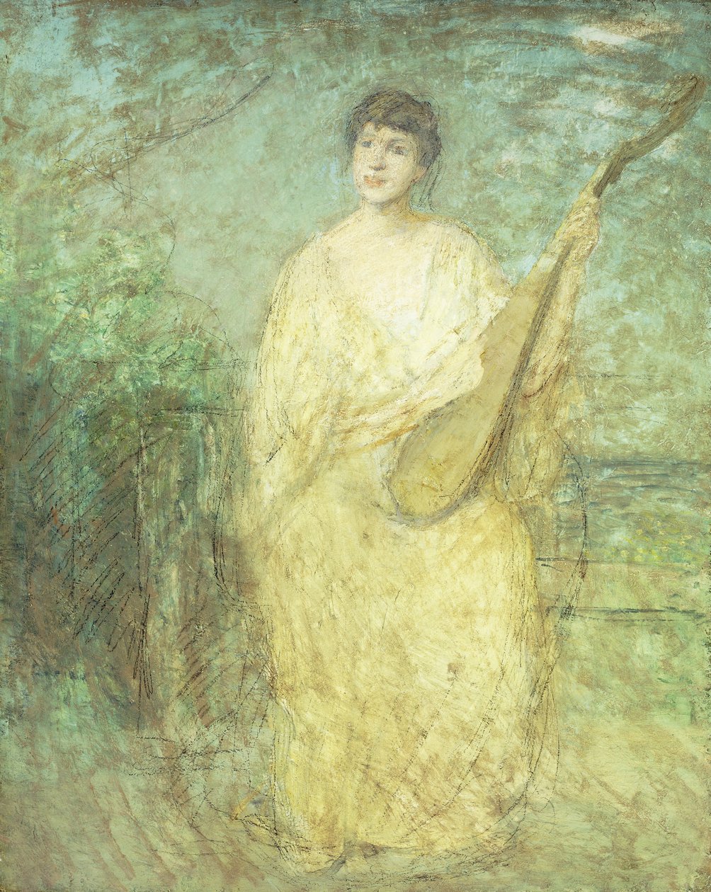 Modell med en lut, av Julian Alden Weir