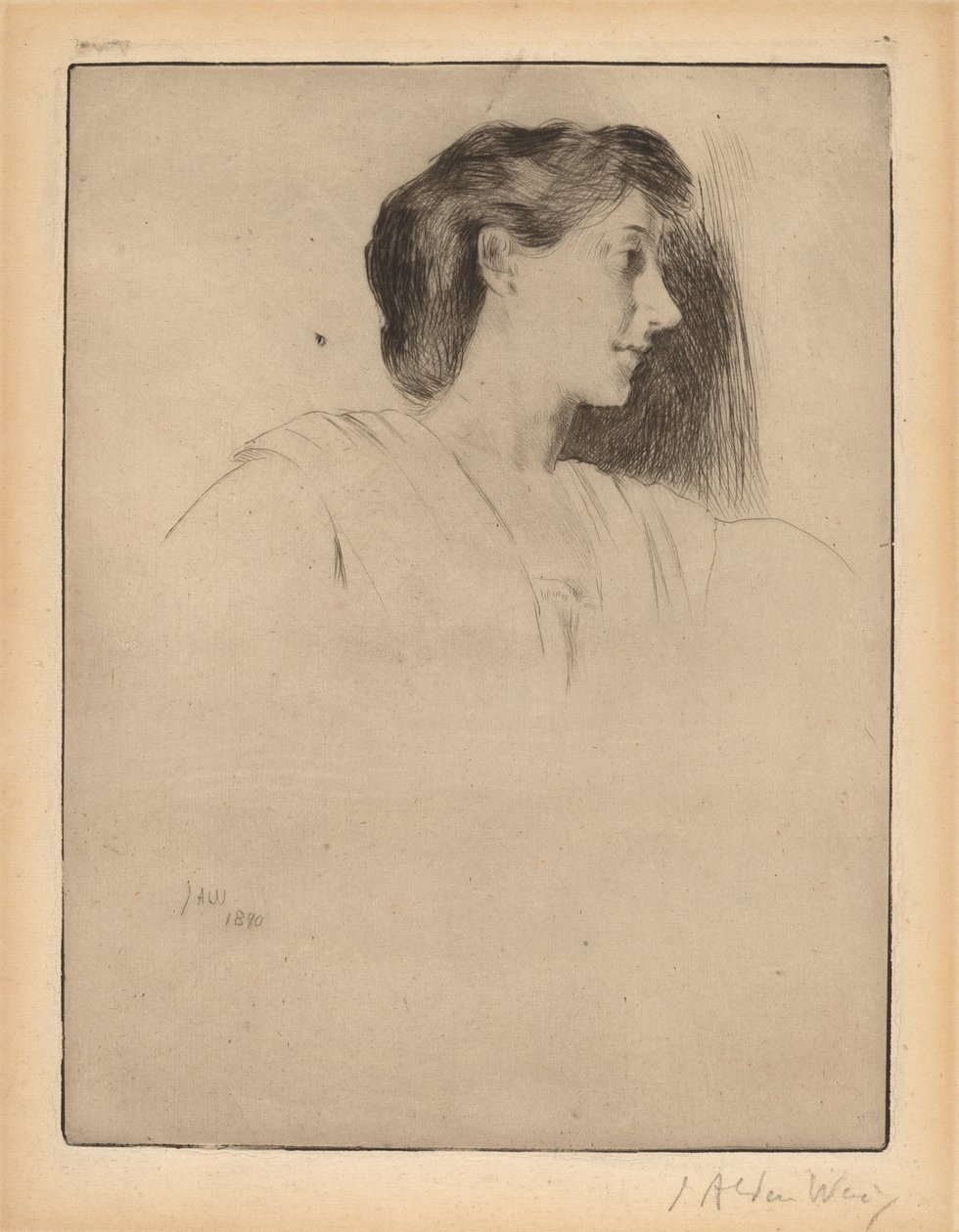 Profil för en kvinnas huvud, 1890. av Julian Alden Weir