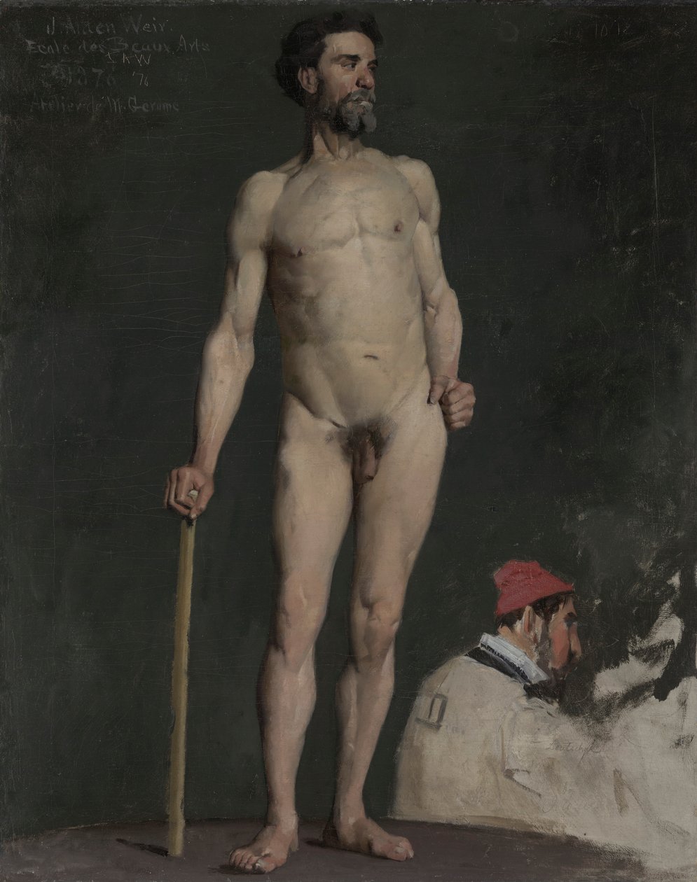 Studie av en naken man som lutar sig mot en stav av Julian Alden Weir