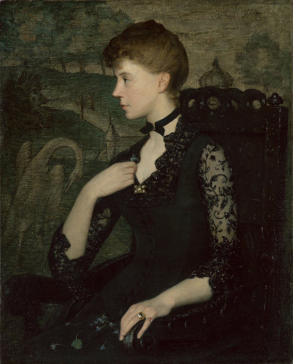 Den svarta spetsklänningen (porträtt av konstnärens fru) av Julian Alden Weir