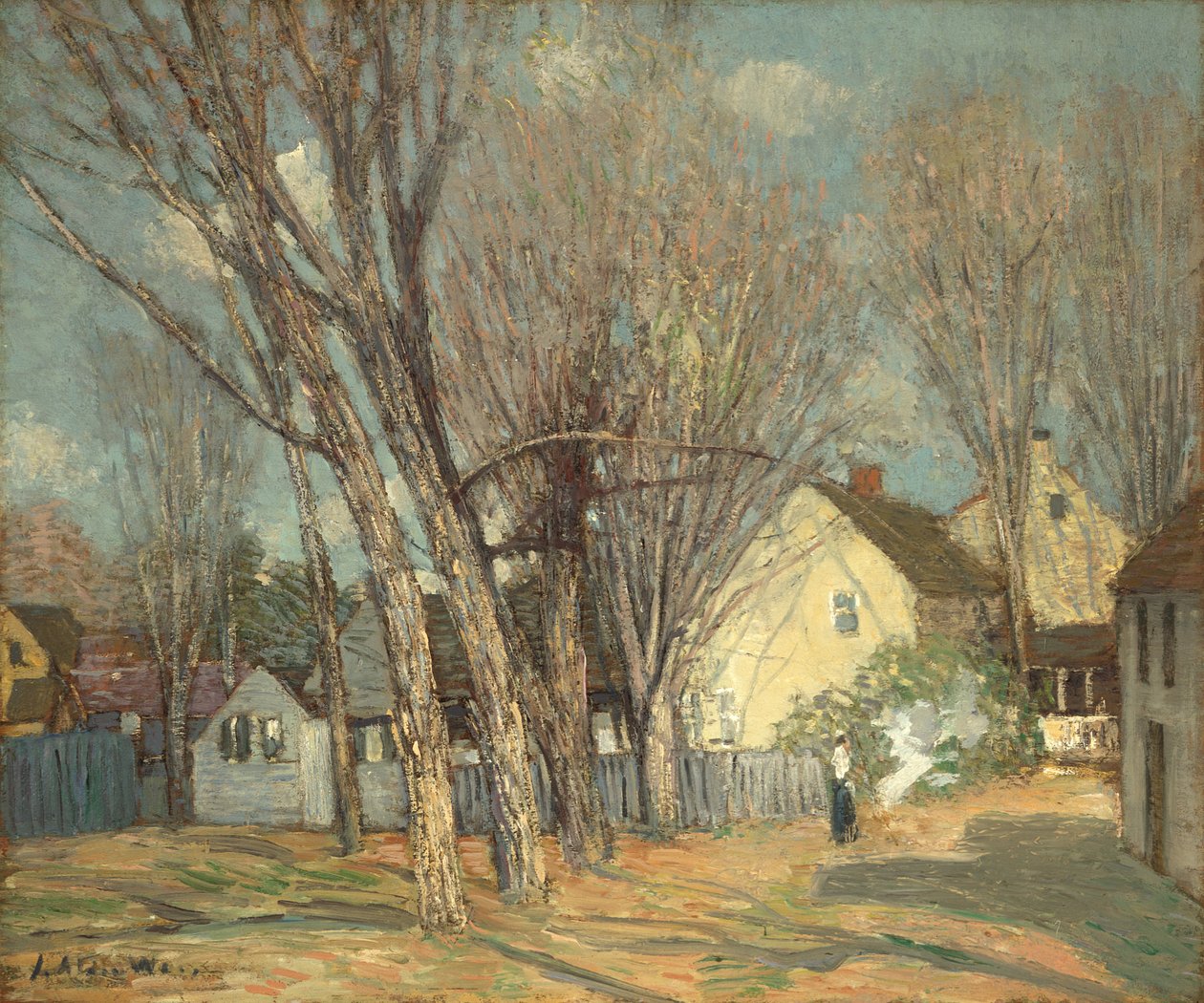Windham Village, ca 1913-14 (olja på mahognypanel) av Julian Alden Weir