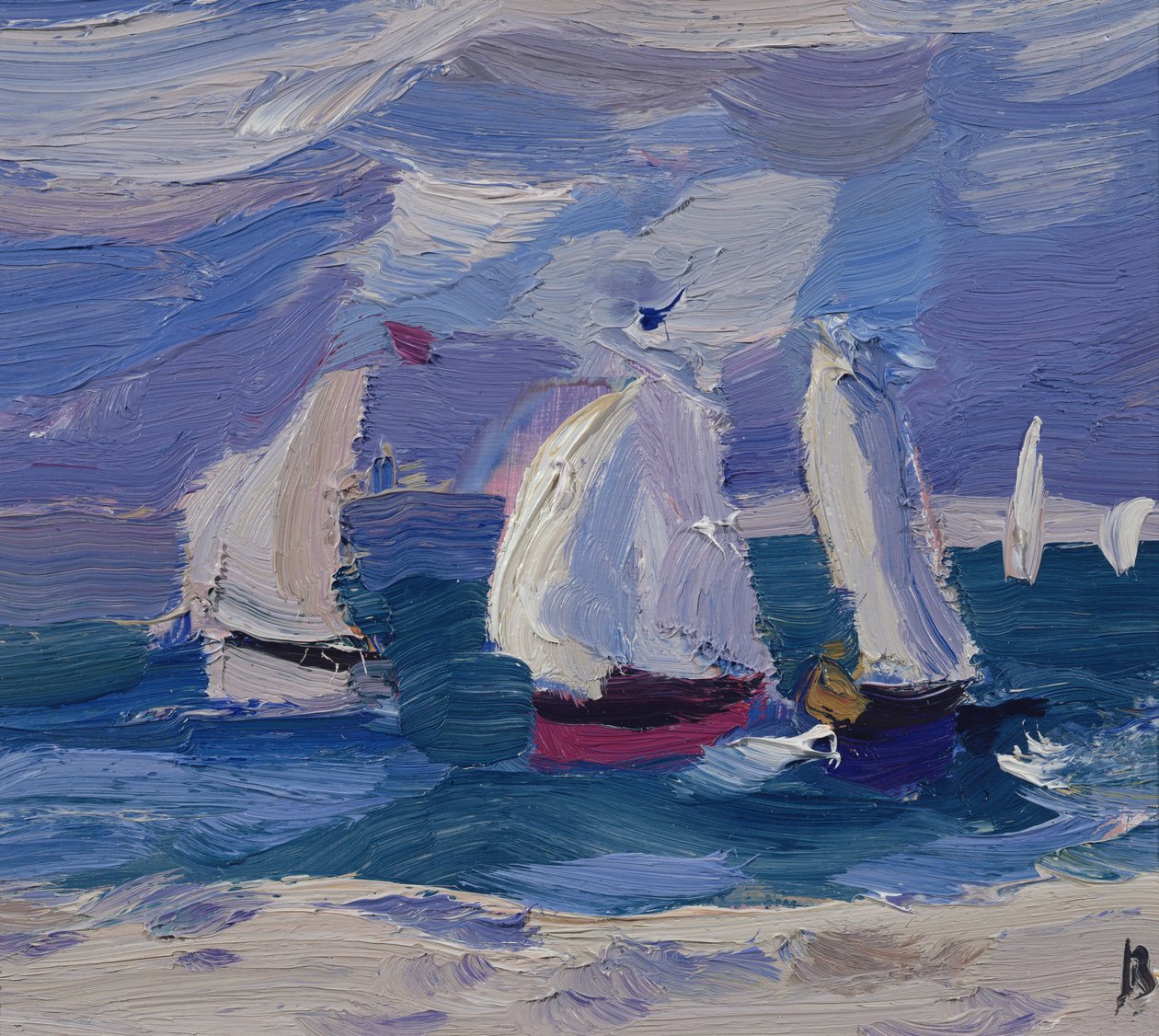 Jollar som tävlar i Poole Harbor (olja ombord) av Julian Bailey