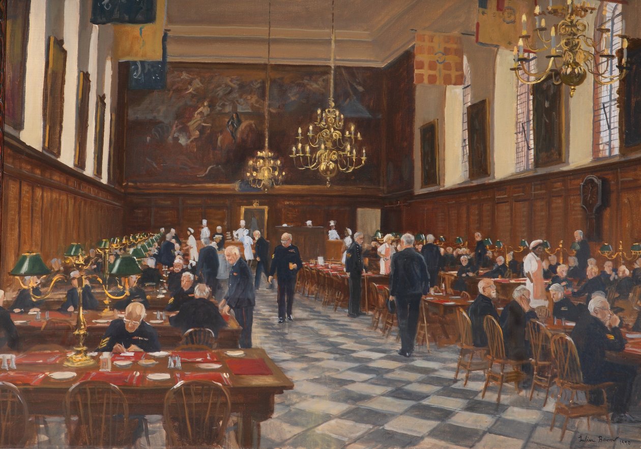 Utsikt över den stora salen, Royal Hospital Chelsea, 1990 av Julian Barrow