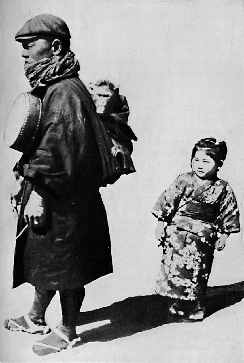 Med sin trumma och apa är han Japans motsvarighet till vår gamla orgelkvarn, c1900, 1921. av Julian Leonard Street