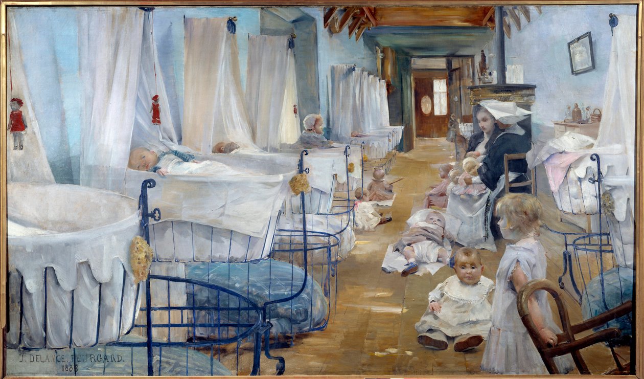Les crceaux, plantskola för offentligt bistånd Målning av Julie Delance Feurgard (1859-1892) 1888 Brest, Museum of Fine Arts - The Cradles, vårdhem, offentligt bistånd. Målning av Julie Delance Feurgard (1859-1892) av Julie Delance Feurgard