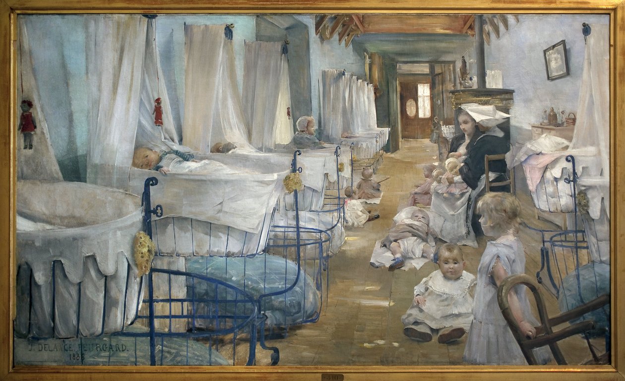 Spjälsängarna. Målning av Julie Delance Feurgard (1859-1892). Olja på duk av Julie Delance Feurgard
