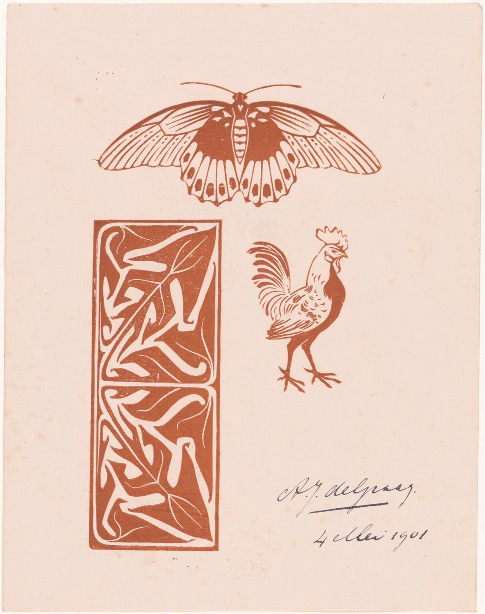 蝶、鶏、葉っぱのスウェーデン語 av Julie de Graag (signed by artist)