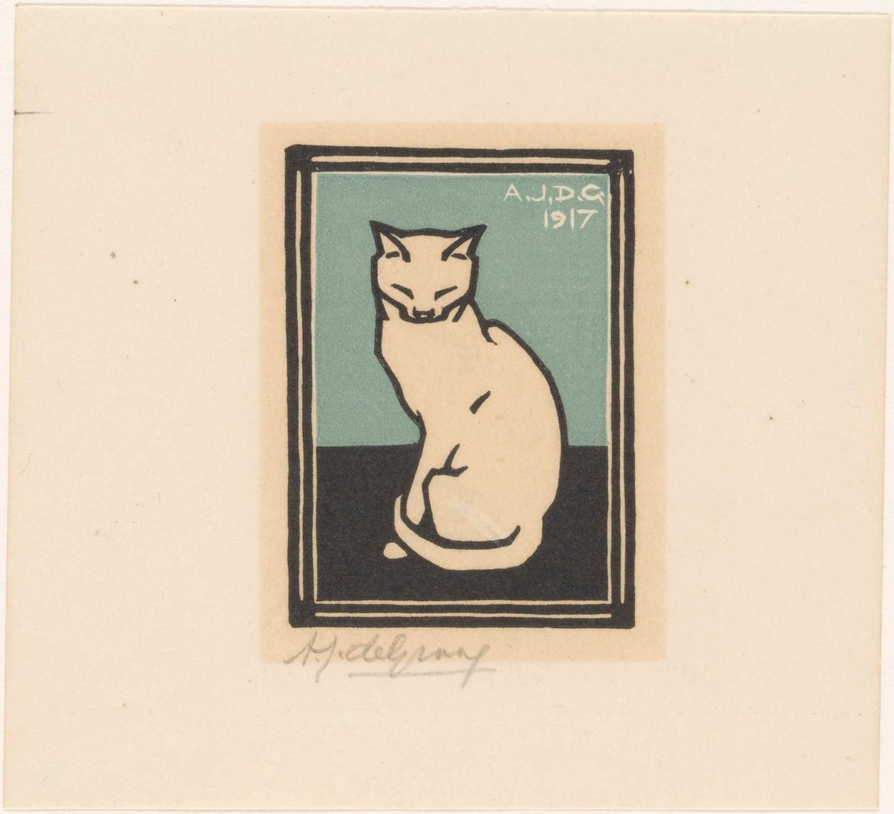 Sittande katt med slutna ögon av Julie de Graag (signed by artist)