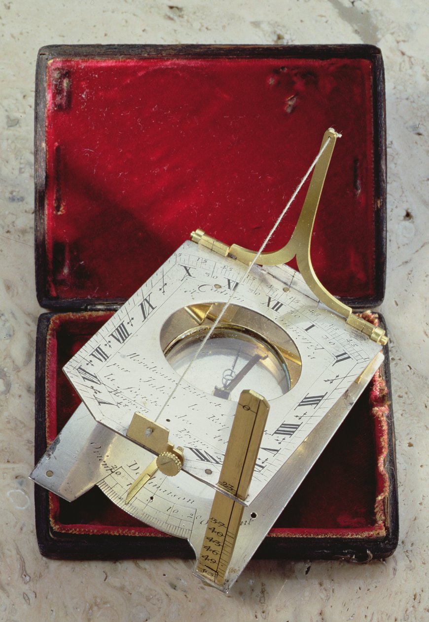 Universell lutande solur, från Arts Society, Paris, ca 1730 (silver och förgylld mässing) av Julien Le Roy