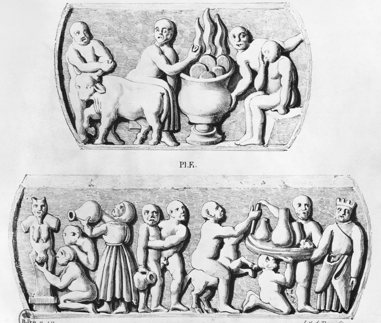 Gnostisk nattvard, kopia av gnostisk kista, graverad av Thierry freres (1800-talet) (sidopanel av 287227) av Julien Leopold Boilly