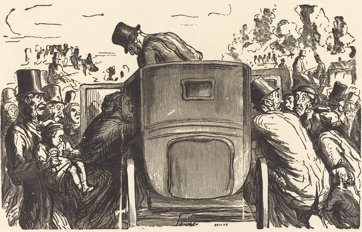 Universell utställning: Utlänningen hittar alla önskvärda faciliteter... av Julien Antoine Peulot after Honoré Daumier