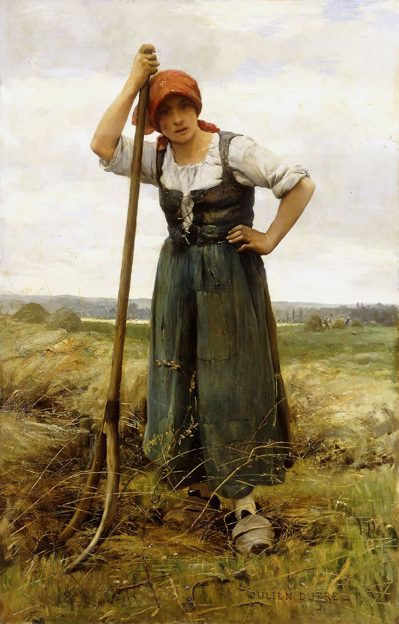 Bondekvinna lutad på en höggaffel, av Julien Dupre