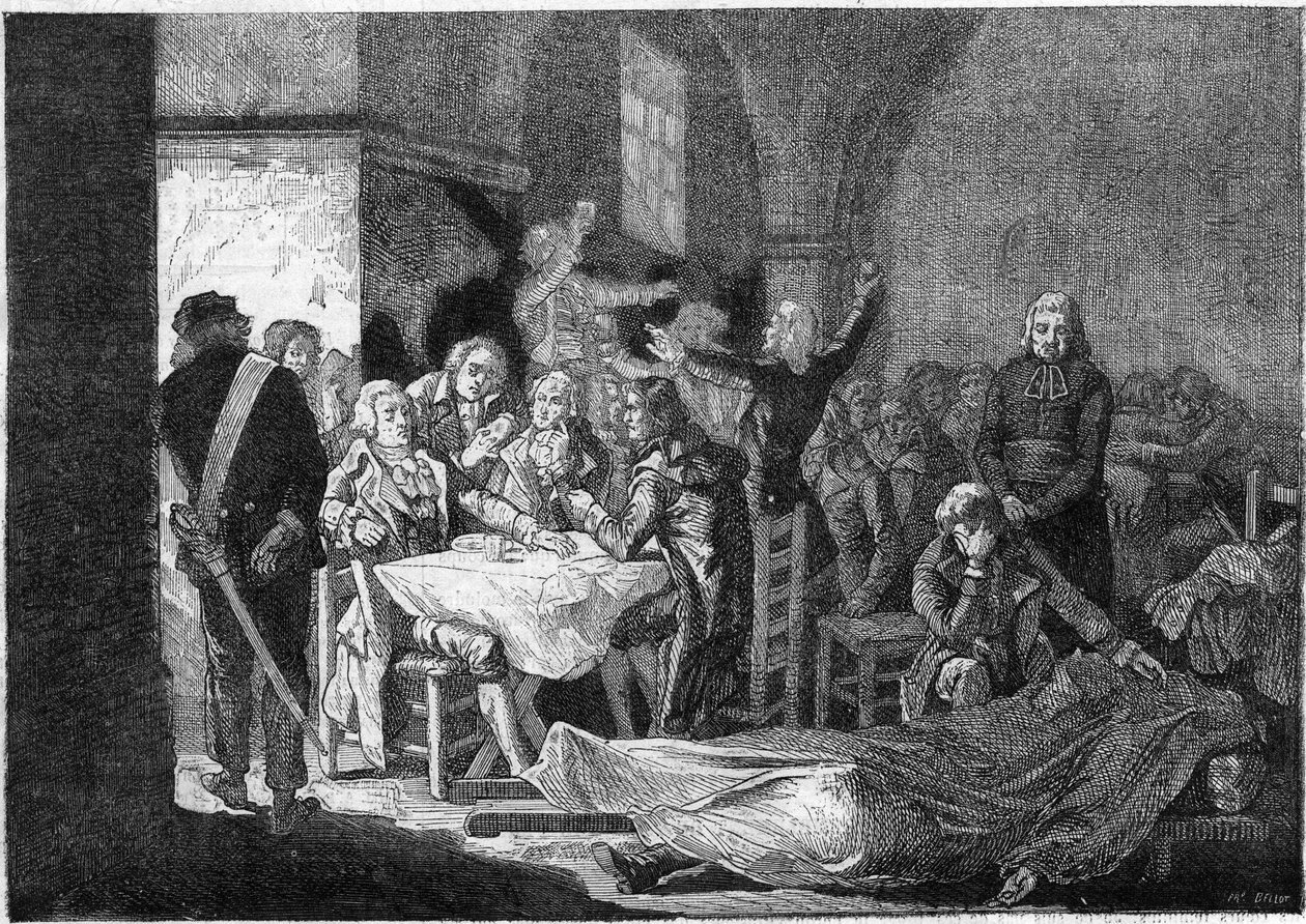 Franska revolutionen: Girondinernas sista bankett, 30-31 oktober av Julien Leopold (after) Boilly