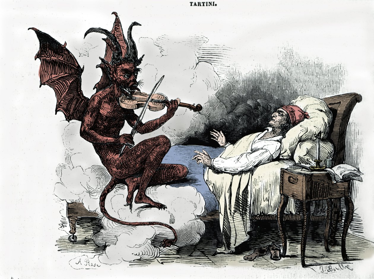Kompositören Giuseppe Tartinis (1692-1770) dröm: i sin "Sonata des trilles du Diable" (Sonata för violin i g-moll) drömmer tonsättaren att han sluter en pakt med djävulen för hans själs pris, han anförtror honom med sin fiol och djävulen spelar av Julien Leopold Boilly