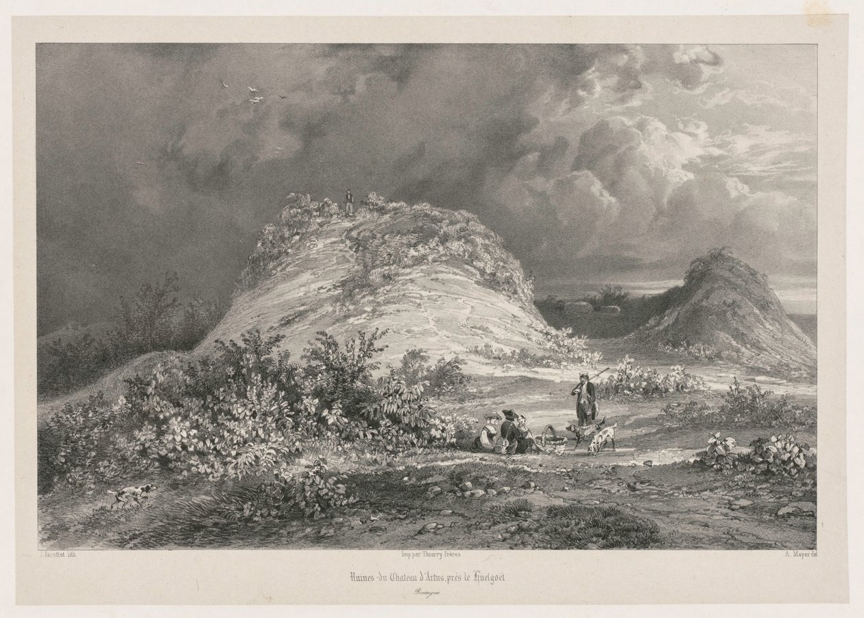 Ruinerna av Chateau dArtns nära Huelgoat, Bretagne, 1845-1846. av Julien Louis Jacottet