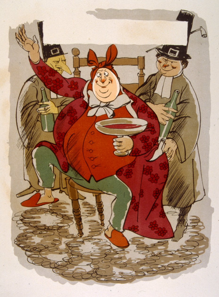 Humoristisk vinillustration 1946. Illustration av Julien Pavil av Julien Pavil