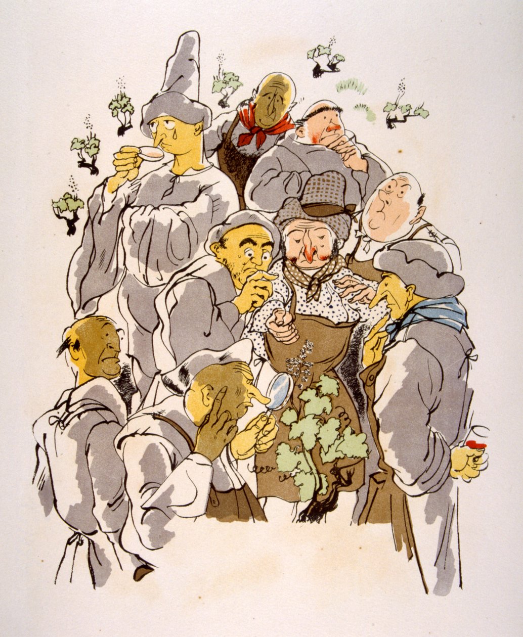 Humoristisk vinillustration 1946. Illustration av Julien Pavil av Julien Pavil