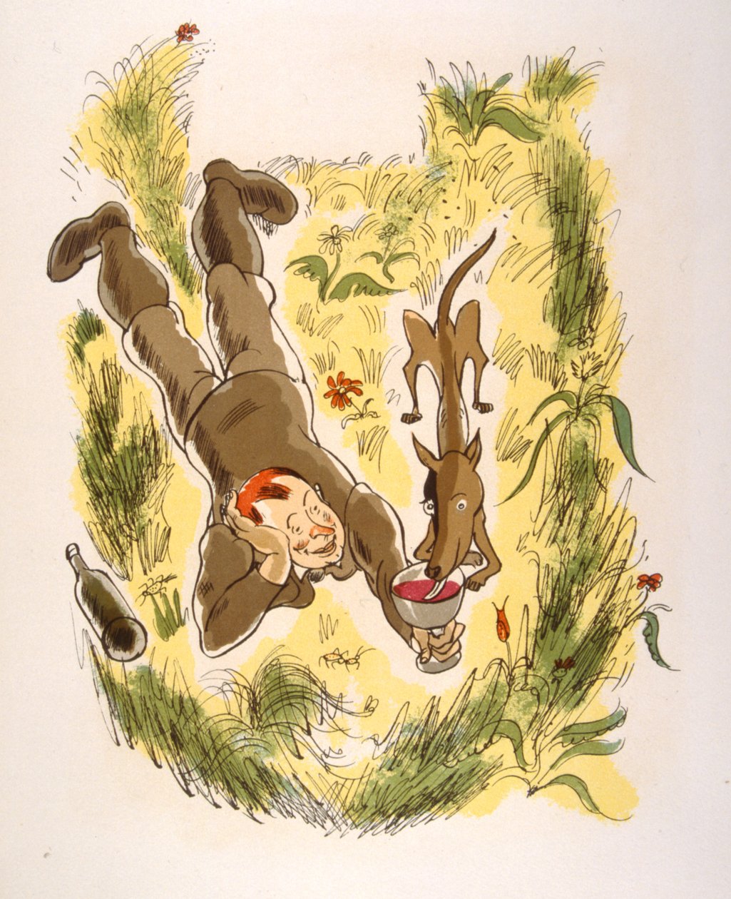 Humoristisk vinillustration 1946. Illustration av Julien Pavil av Julien Pavil