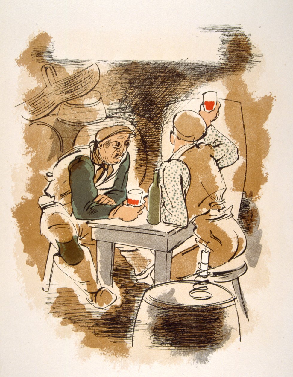 Humoristisk vinillustration 1946. Illustration av Julien Pavil av Julien Pavil