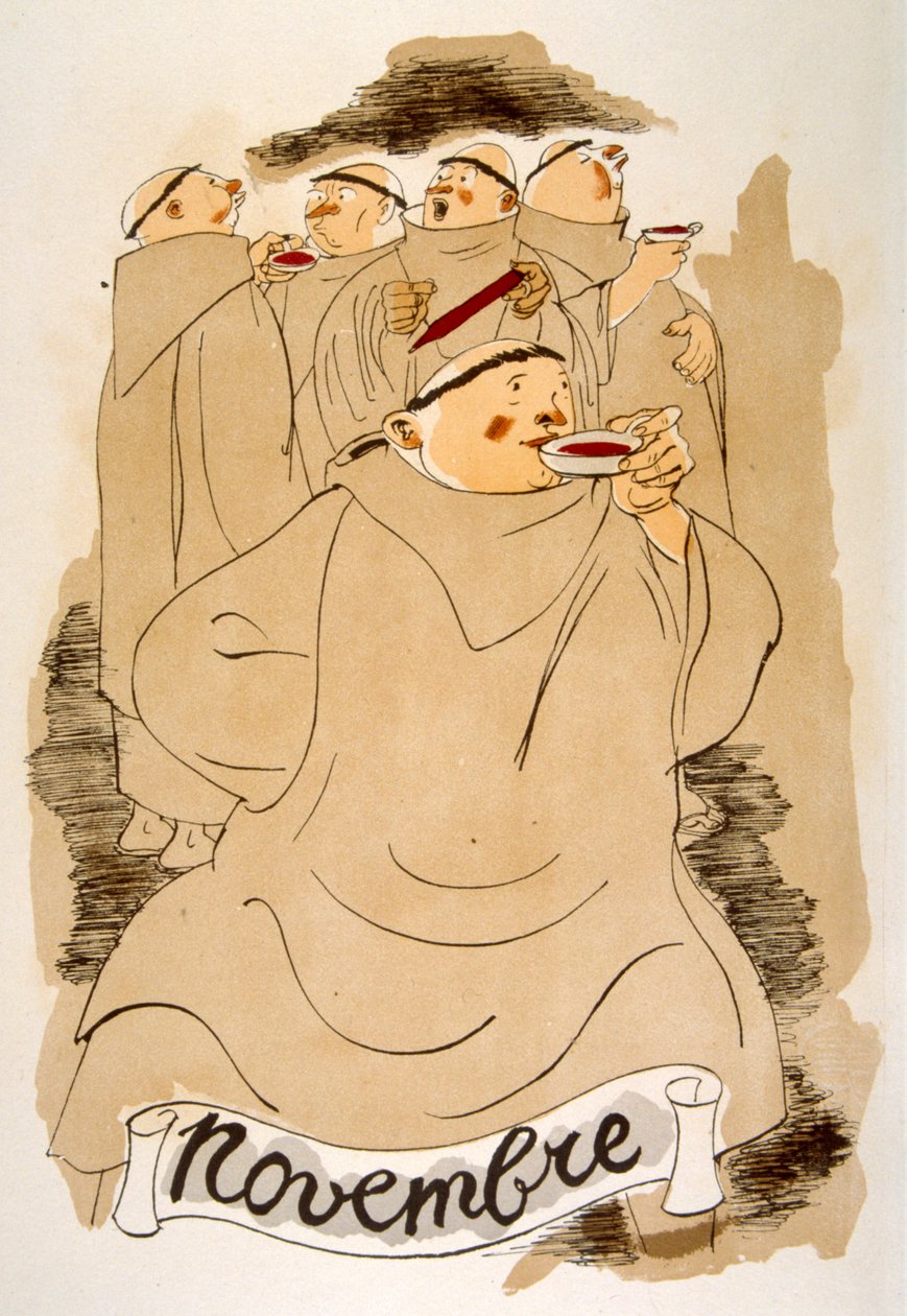 Humoristisk vinillustration 1946. Illustration av Julien Pavil av Julien Pavil