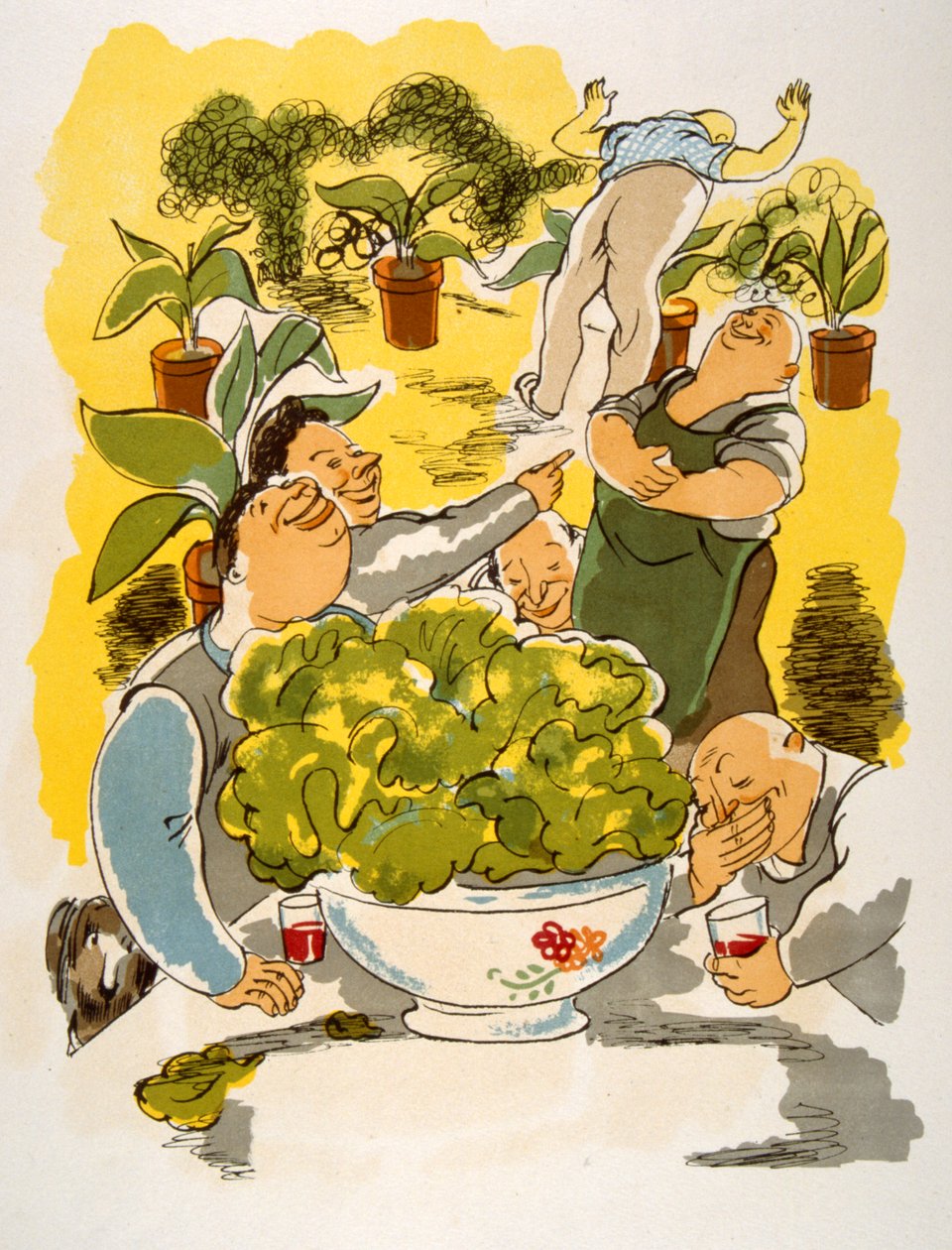 Humoristisk vinillustration 1946. Illustration av Julien Pavil av Julien Pavil