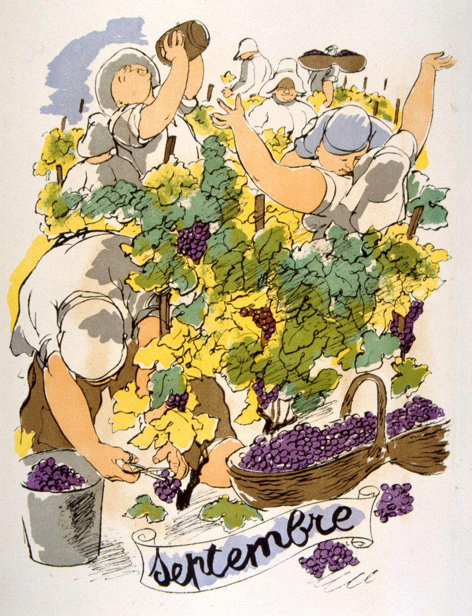 Humoristisk vinillustration 1946. Illustration av Julien Pavil av Julien Pavil