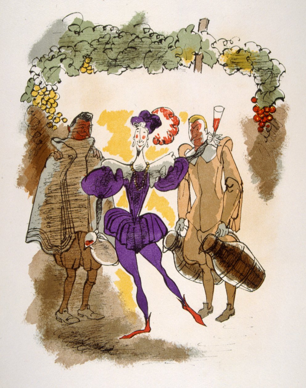 Humoristisk vinillustration 1946. Illustration av Julien Pavil