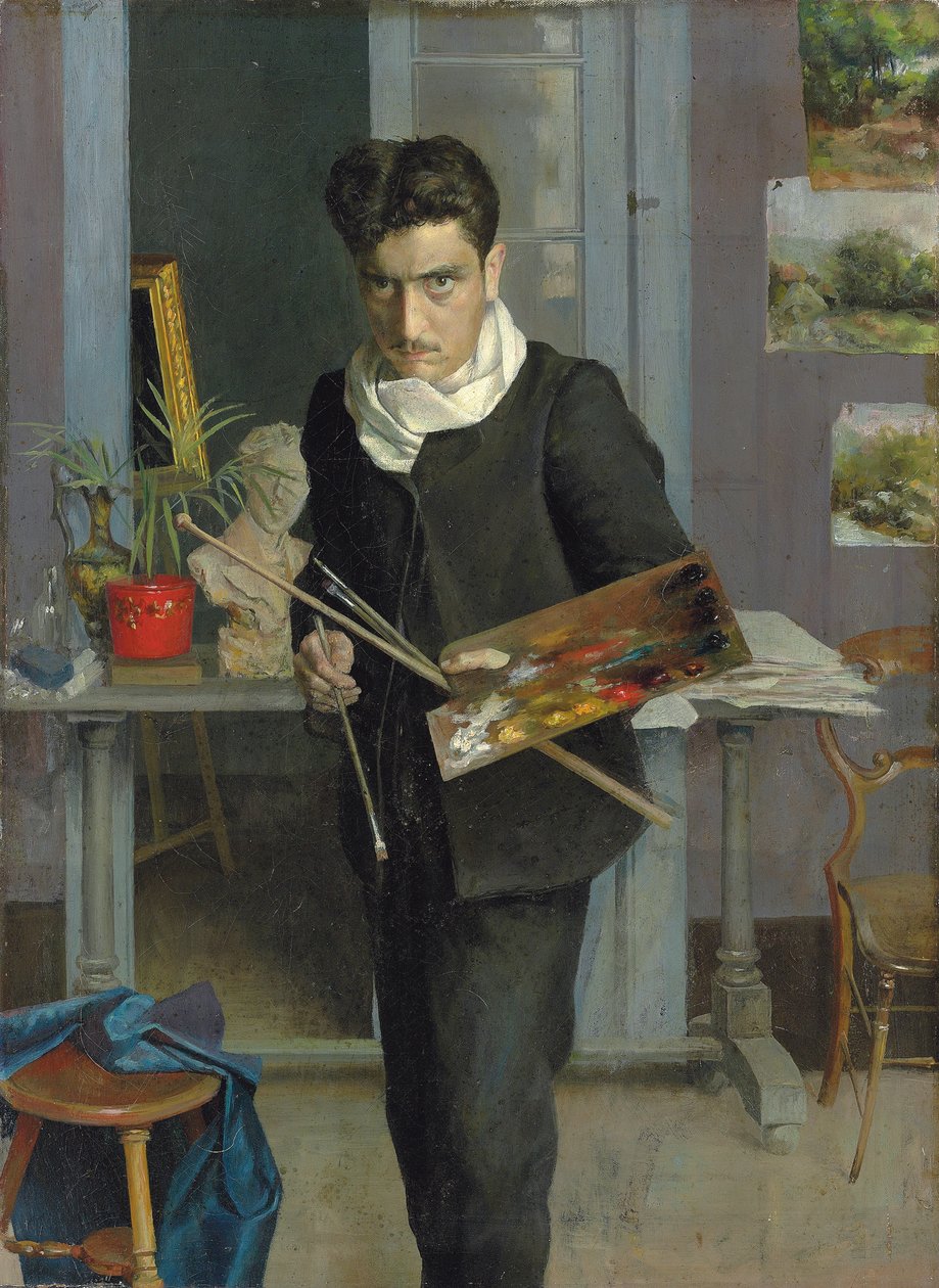 Självporträtt av konstnären i hans studio av Julio Romero de Torres