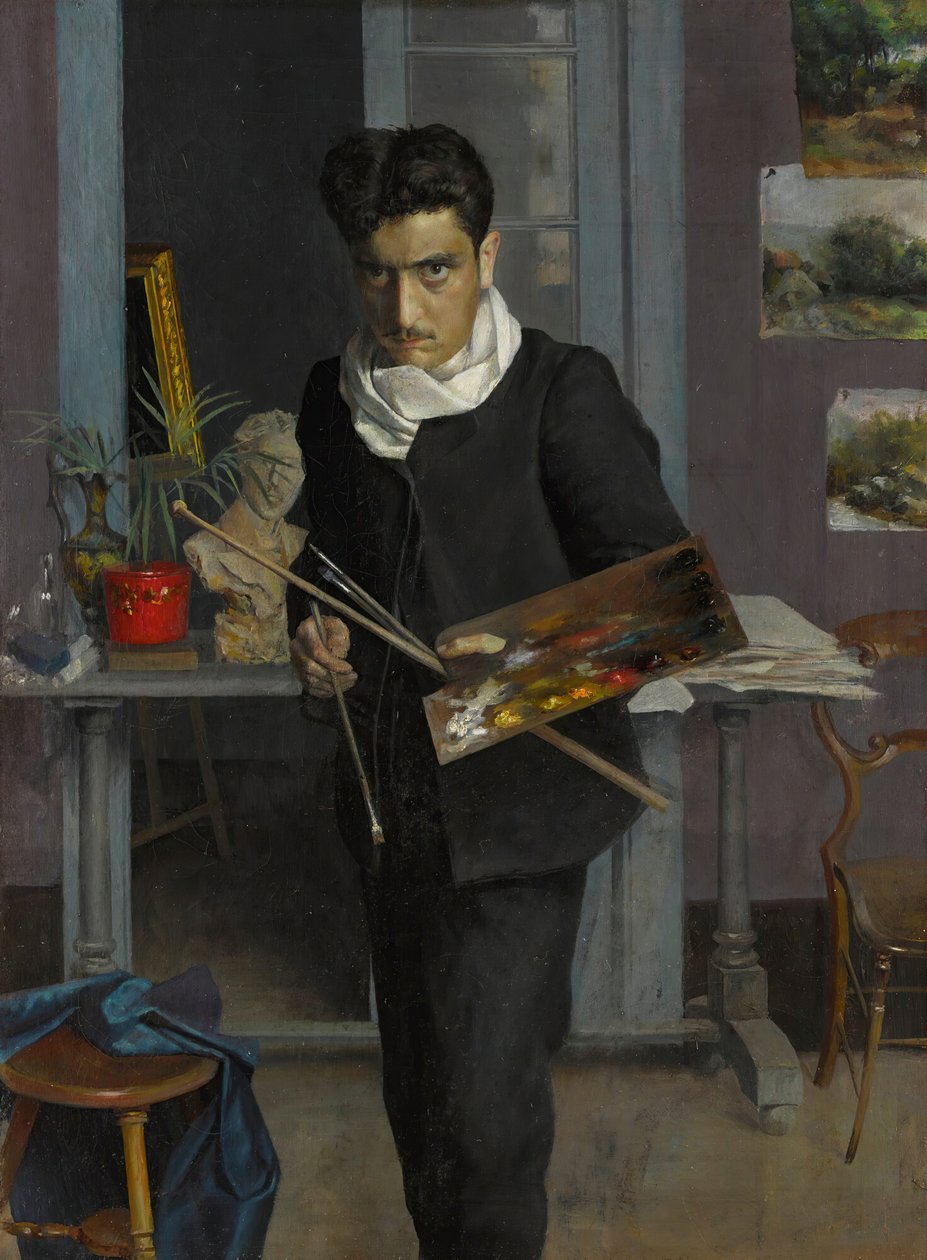 Självporträtt av konstnären i hans ateljé, 1898. av Julio Romero de Torres