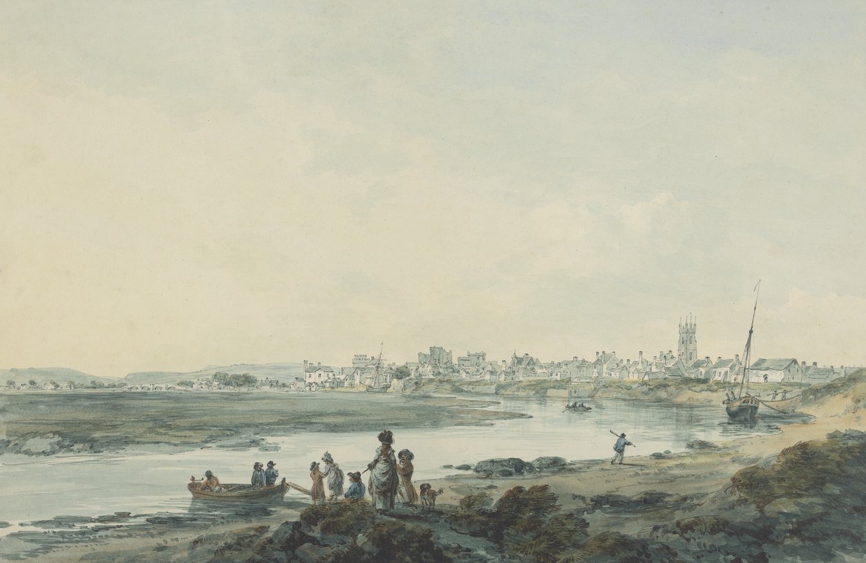 Cardiff från söder, ca 1789 (wc, penna och bläck och tvätt på papper) av Julius Caesar Ibbetson