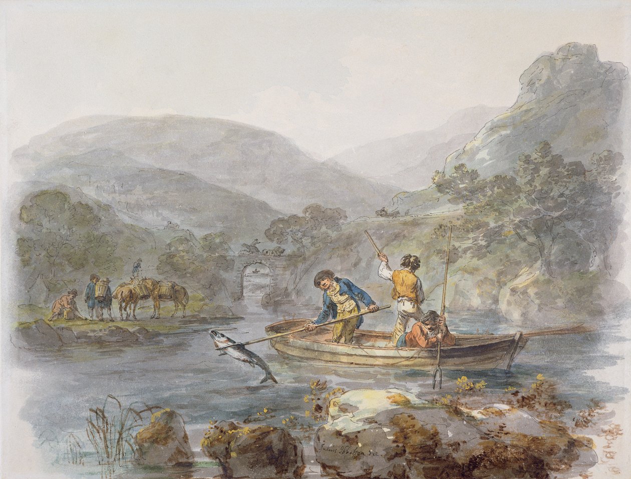 Lax Spearing (grafit, bläck och wc på papper) av Julius Caesar Ibbetson