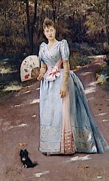  Femme dans un jardinn av Julius Leblanc Stewart