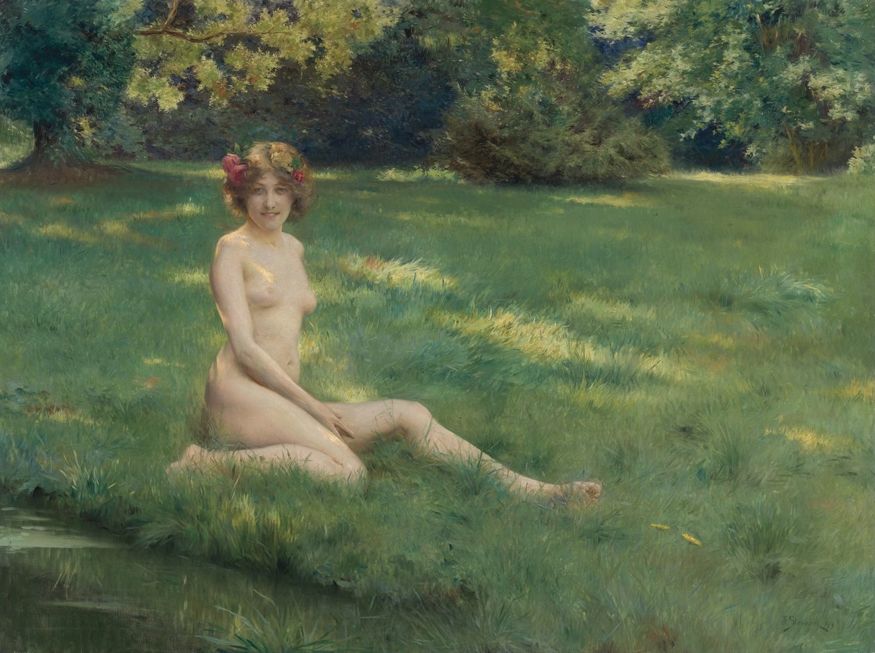  Un Nu sur la pelouse La RieusenEnglish: The Laughing Maidn av Julius Leblanc Stewart