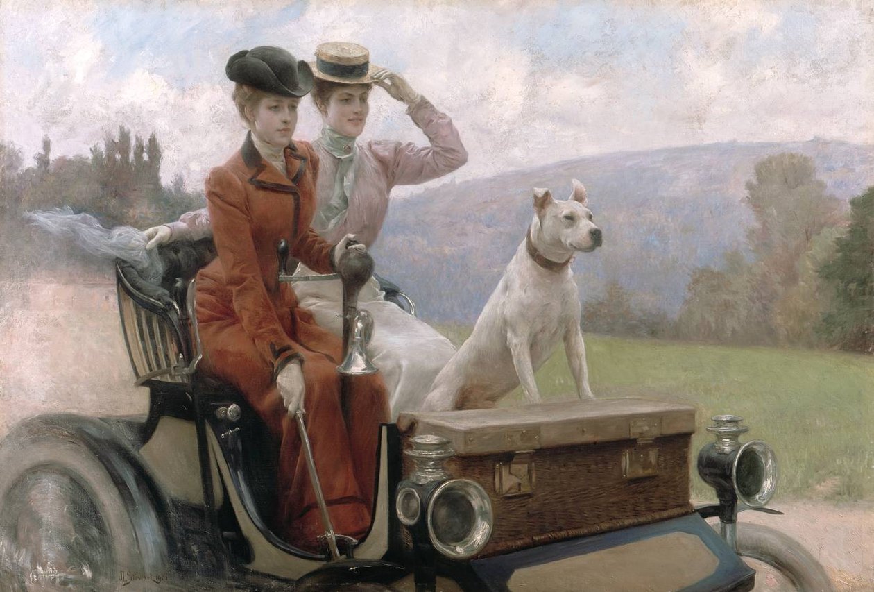Les Dames Goldsmith au bois de Boulogne en 1897 sur une voiturette av Julius Leblanc Stewart