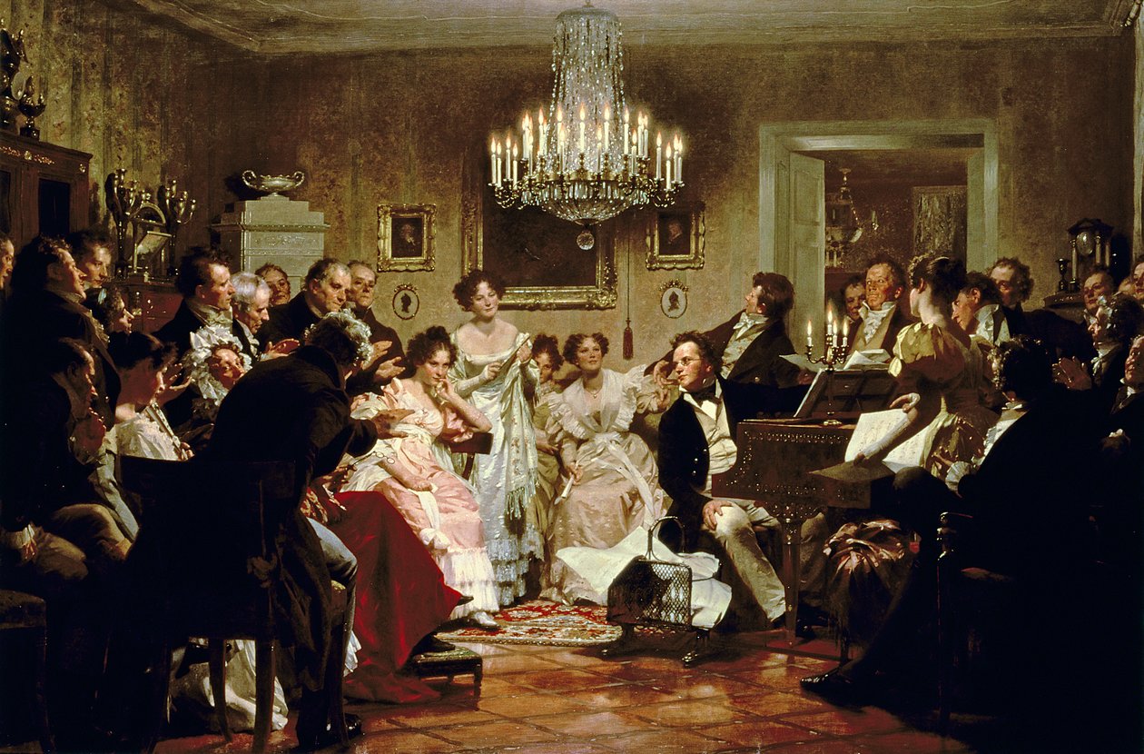 En Schubert-kväll i en salong i Wien av Julius or Jules Schmidt