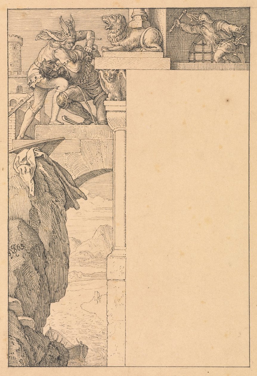 Siegfried kämpar med portvakten av Julius Schnorr von Carolsfeld