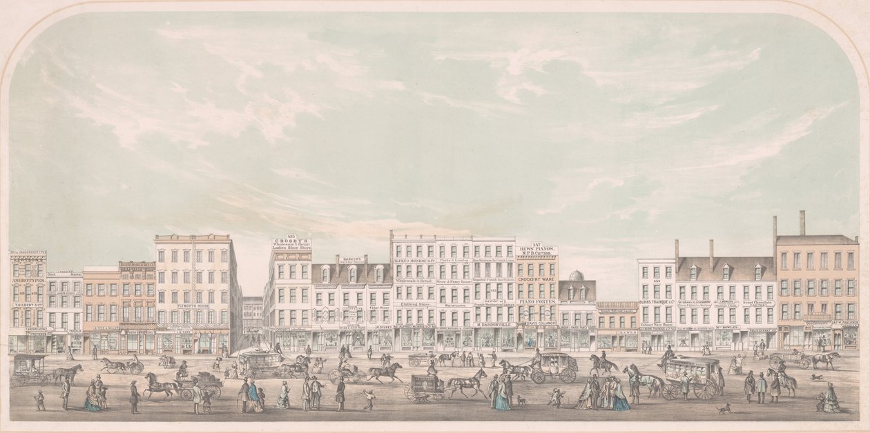 Broadway, New York från Canal till Grand Street, West Side, 1856. av Julius Bien
