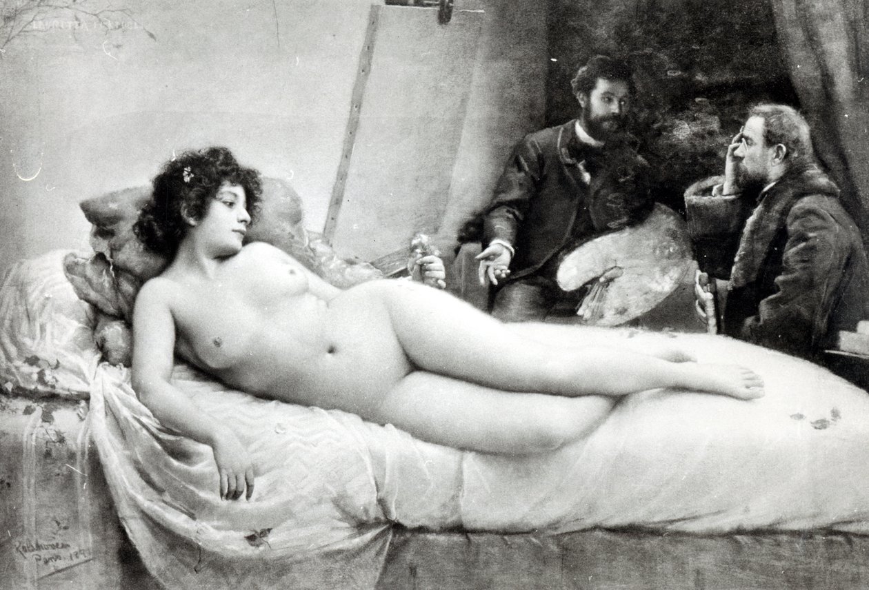Emile Zola (1840-1902) i konstnärens ateljé, 1891 av Julius C. Rolshoven