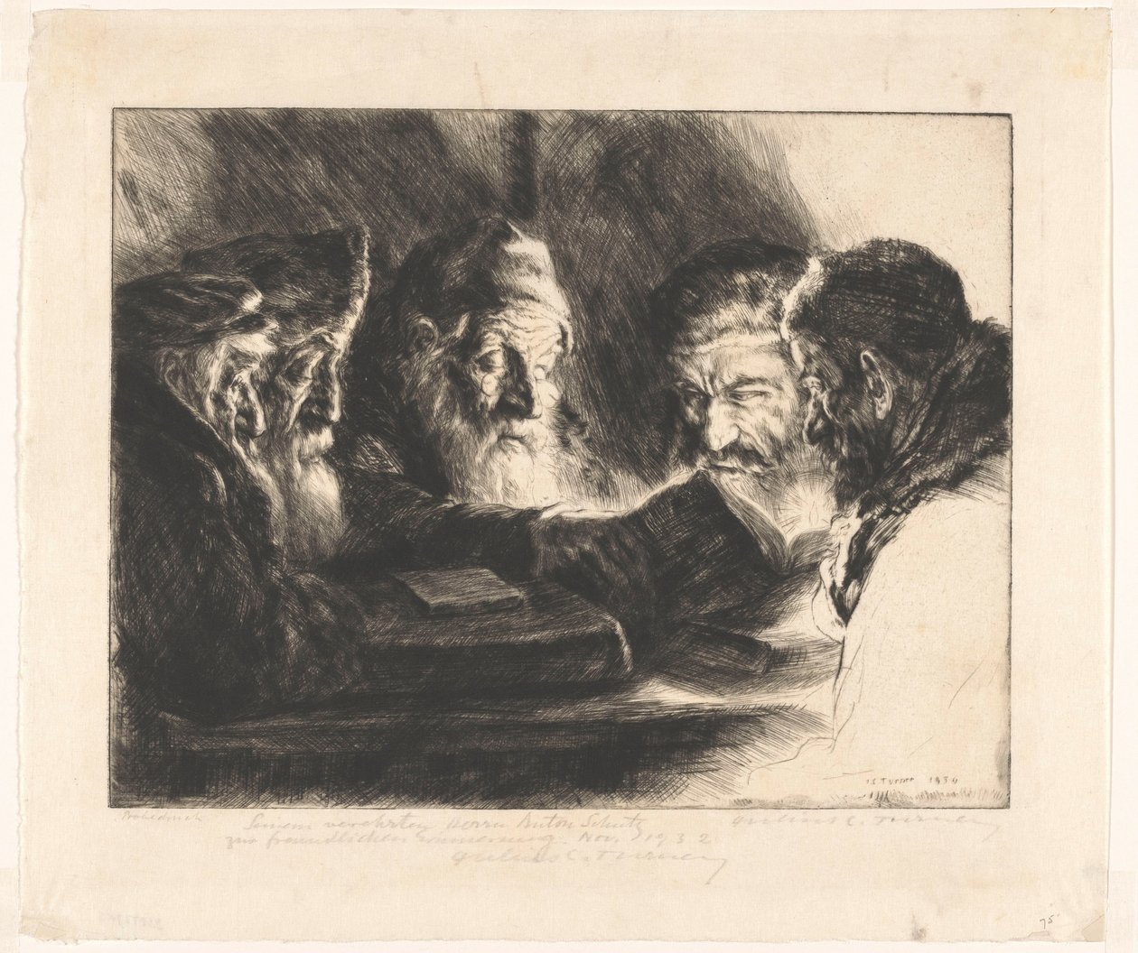 Fem läsande judiska män av Julius C. Turner (signed by artist)