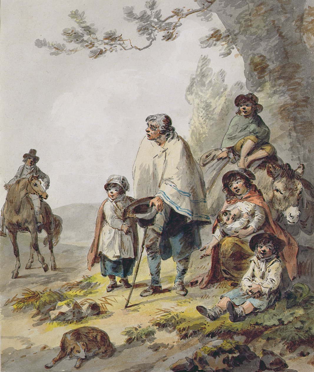 A Gypsy Family (penna och bläck med akvarell på papper) av Julius Caesar Ibbetson