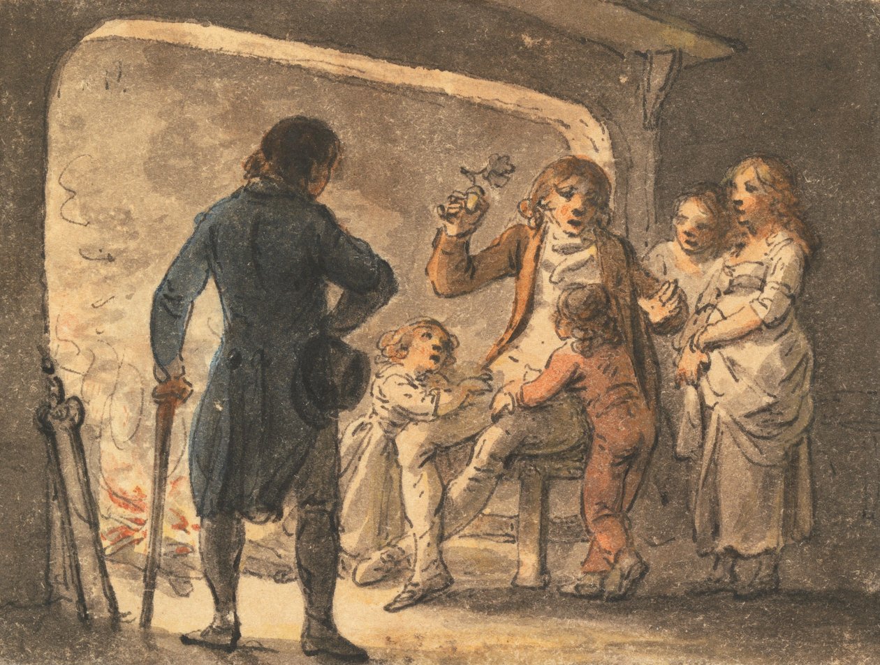 Elden i härden, fadern berättar historien för sina barn av Julius Caesar Ibbetson