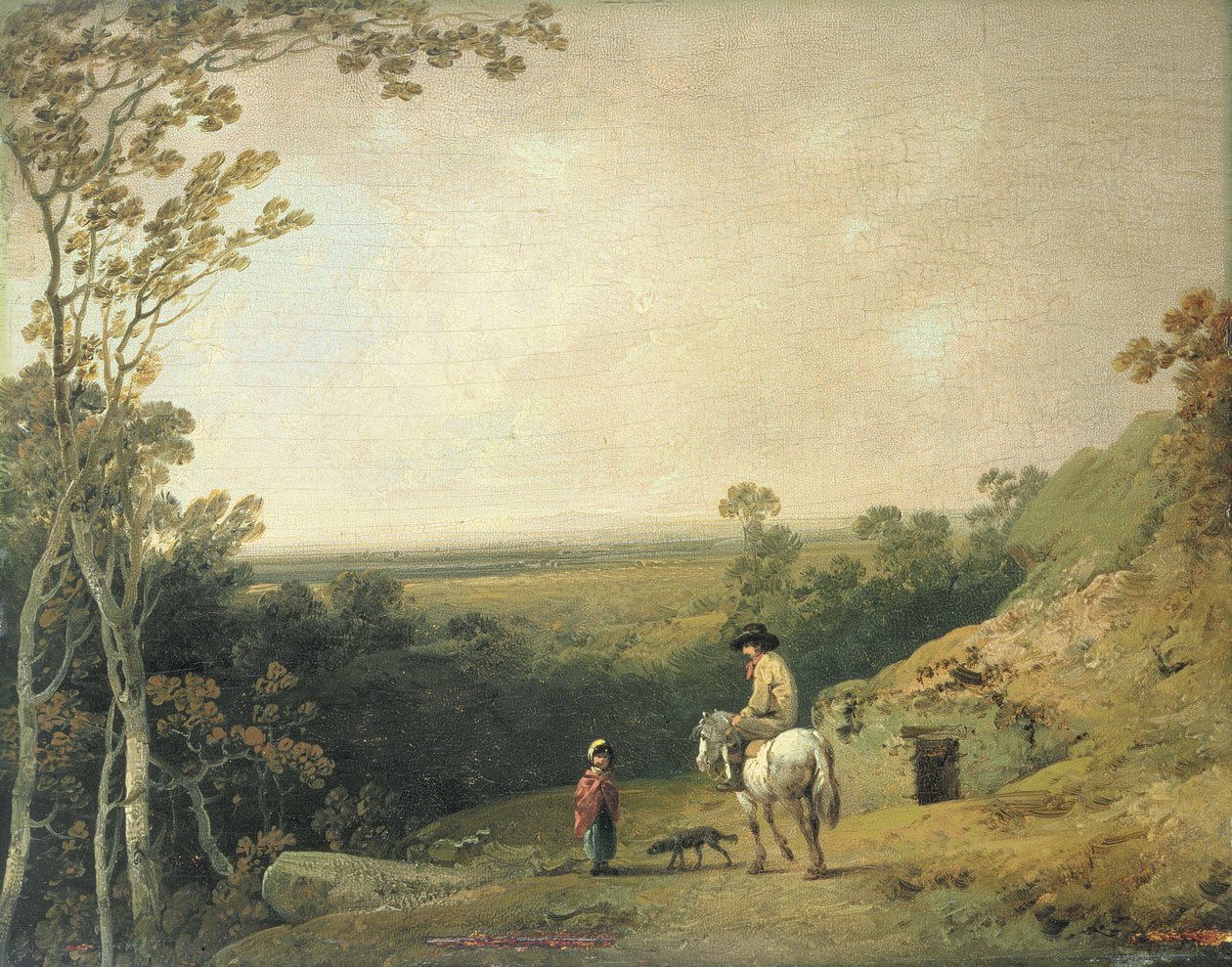 Landskap med figurer (olja på panel) av Julius Caesar Ibbetson