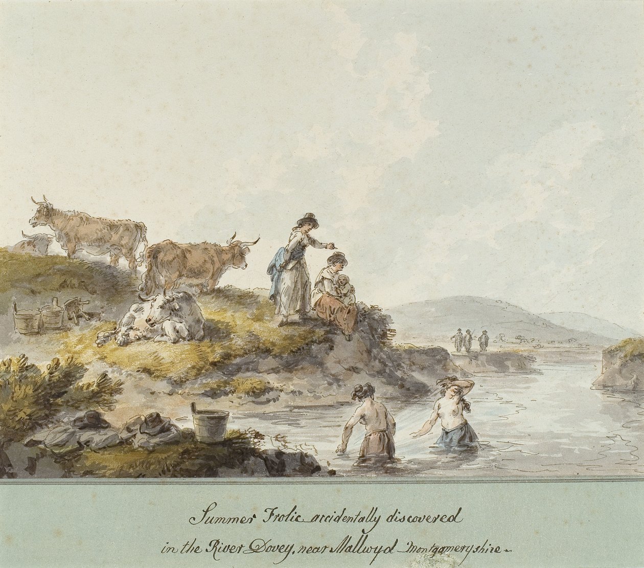 Sommarlek, av misstag upptäckt i floden Dovey nära Mallwyd, Montgomeryshire (akvarell och bläck på papper) av Julius Caesar Ibbetson