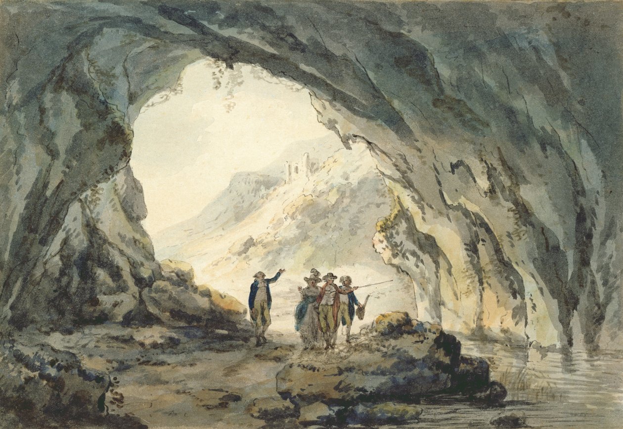 Resenärer vid en grotta (wc på papper) av Julius Caesar Ibbetson