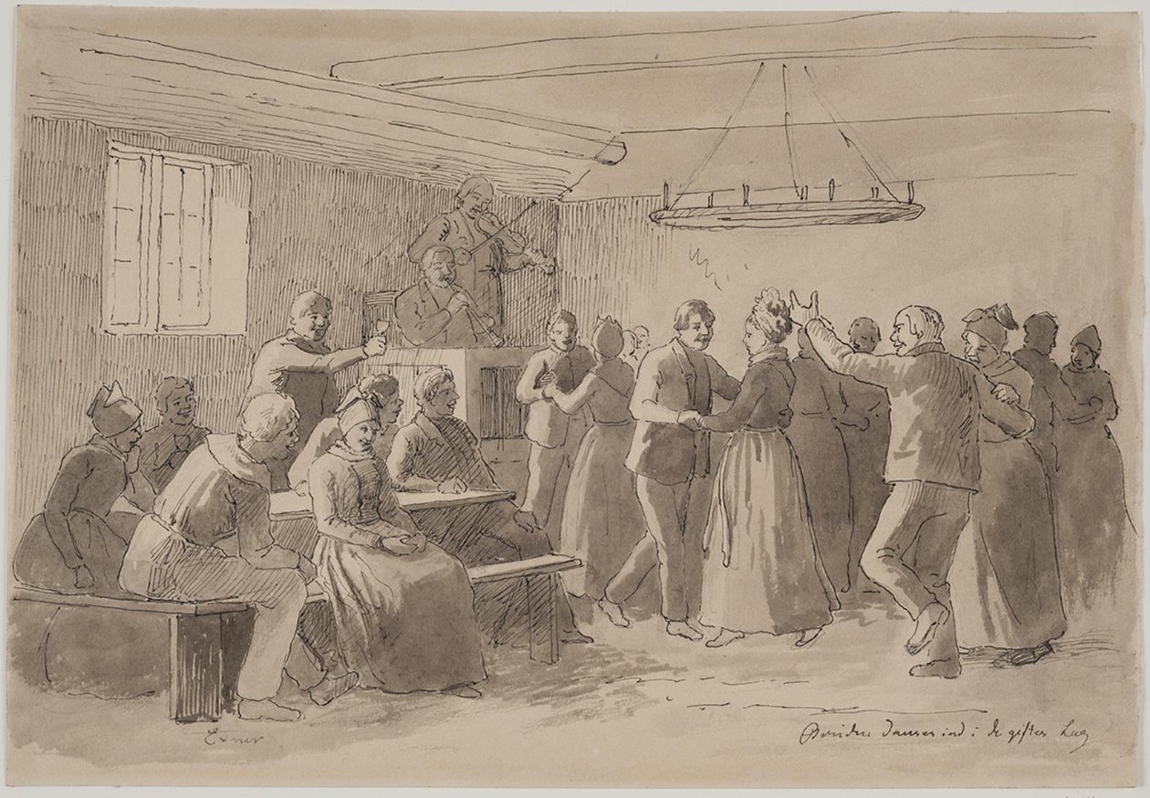 "Bruden dansar in i de giftas led" av Julius Exner
