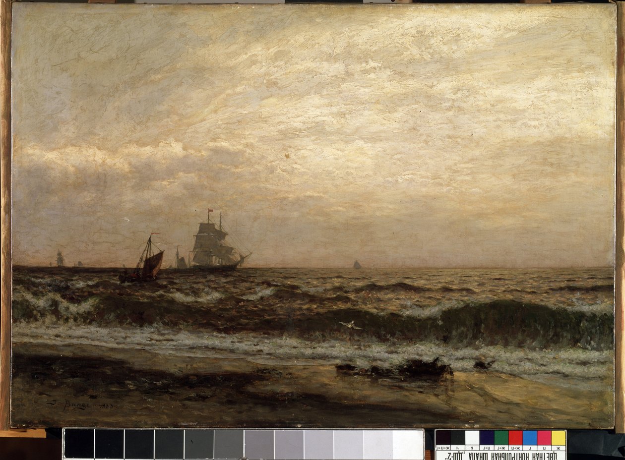 Ships on the sea (Ships on the sea). Målning av Julius Friedrich Runge (1843-1922). Olja på duk, 58,5 x 83,5 cm av Julius Friedrich Runge