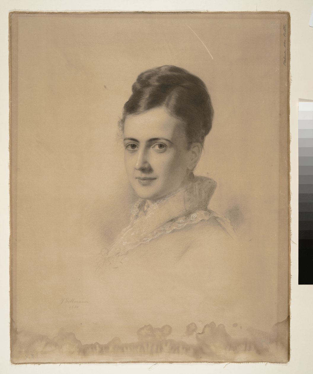 Porträtt av Mrs. Potter Palmer (Bertha Palmer), 1874 (kol på papper) av Julius Gollmann