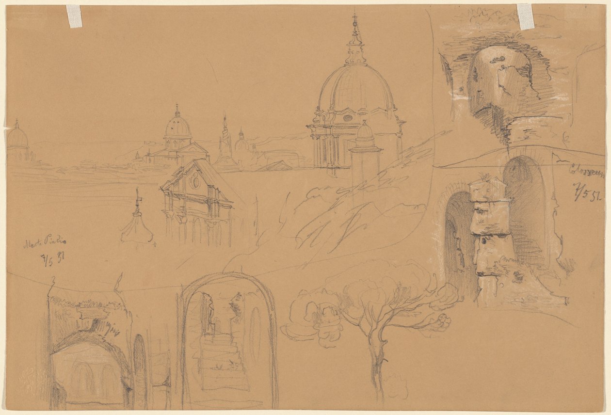 Studier av Colosseum och Monte Pincio (verso) av Julius Jacob the Elder